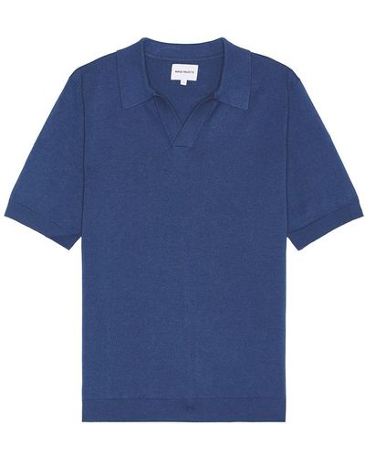Norse Projects Leif Cotton Linen Polo - ブルー