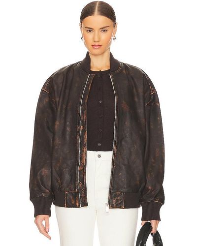 GRLFRND Distressed Leather Oversized Bomber - Brown