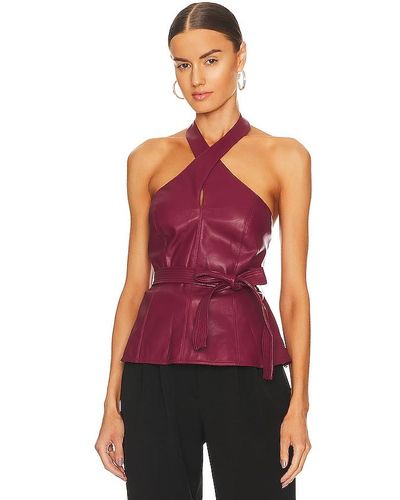 BCBGMAXAZRIA Faux Leather Halter Top - Red
