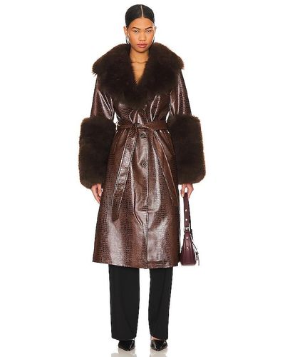 OW Collection Astrid Faux Fur Coat - Brown