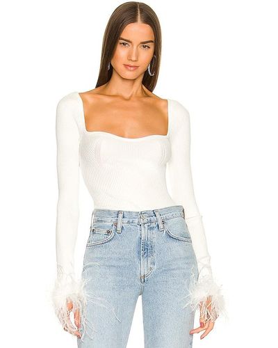 Lovers + Friends Kinsley Feather Trim Top - White
