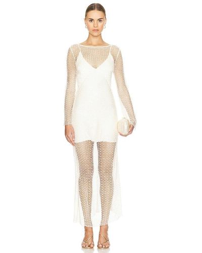 Shona Joy Kiara Long Sleeve Sheer Maxi Dress - White