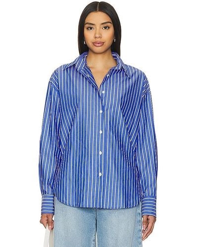 Enza Costa Poplin Long Sleeve Shirt - Blue