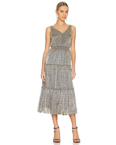 1.STATE Plunge V Midi Dress In Metallic Gold. Size S, Xs. - Natural