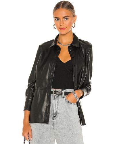 Bardot Faux Leather Shirt - ブラック