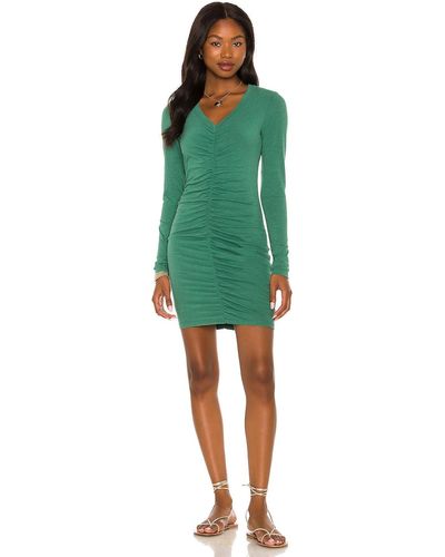 Sundry Ruched Long Sleeve Dress - Green
