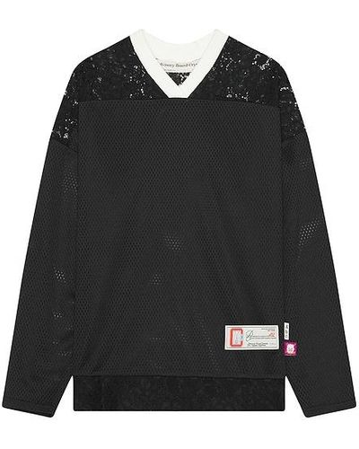 Advisory Board Crystals Juxtaposition Lace Mesh Hockey Shirt - Black