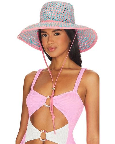 Lele Sadoughi Brielle Straw Chequered Hat - Pink