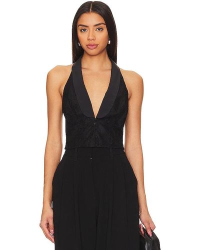 Fleur du Mal Lace Vest With Shawl Collar - Black