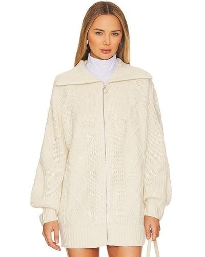 WeWoreWhat Chunky Cable Knit Zip Up - Natural