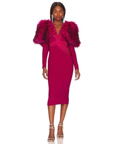 Zhivago Heiress Faux Fur 2 Piece Midi Dress - Red