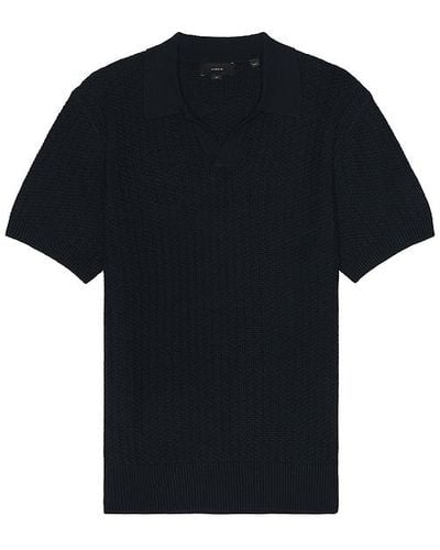 Vince Crafted Rib Short Sleeve Johnny Collar Polo - Black