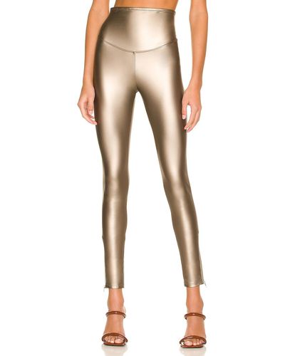 Yummie Bronze Faux Leather Legging With Ankle Zipper - Metallic