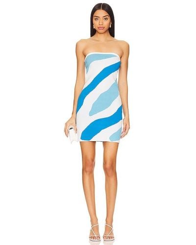 MILLY Cabana Strapless Zebra Mini Dress - Blue