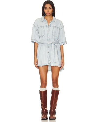 Free People X We The Free Jenny Denim Tunic Dress In Light Indigo Combo - ブルー