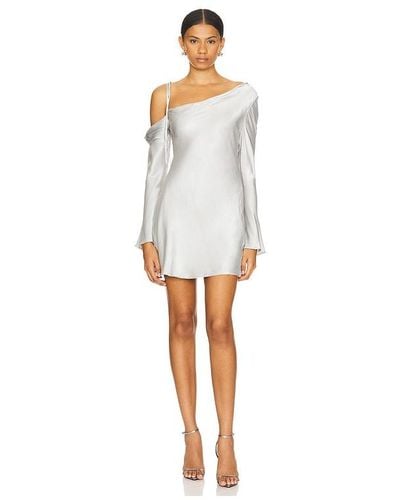 Shona Joy Sofia Asymmetrical Long Sleeve Mini Dress - White