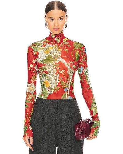 Monse Skeleton Floral Mesh Top - Red