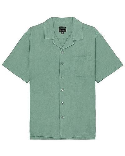 Brixton Bunker Linen Blend Short Sleeve Camp Collar Shirt - Green