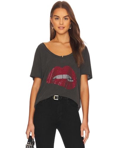 Lauren Moshi Delara Crystal Lip グラフィックtシャツ - ブラック