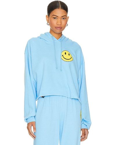Aviator Nation Smiley 2 Relaxed Cropped Hoodie - Blue