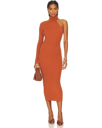 Bardot アシンメトリースリーブニットドレス - オレンジ
