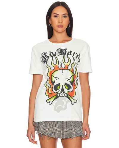 Ed Hardy Flame Skull Tシャツ - ホワイト