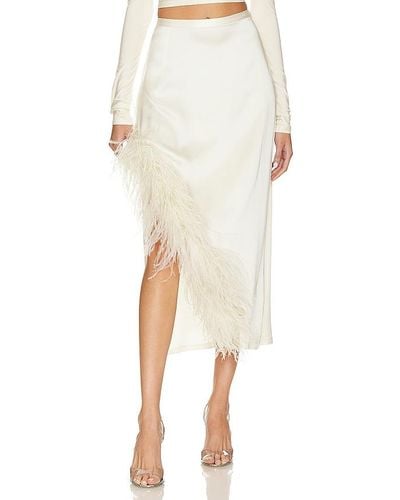 LAPOINTE Satin Asymmetric Midi Skirt With Ostrich - Natural