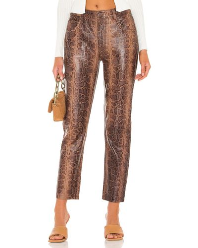 One Teaspoon PANTALON PYTHON LEATHER TRUCKER - Marron