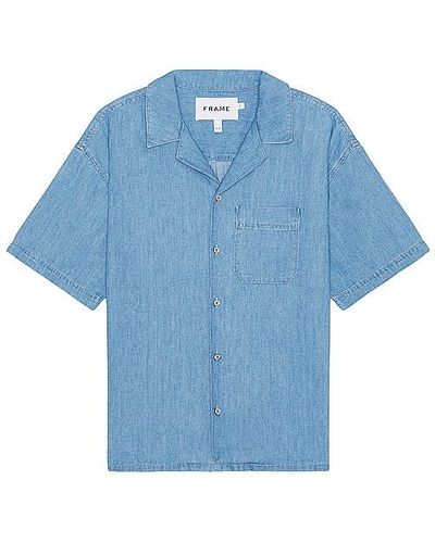 FRAME Chambray Camp Collar Shirt - Blue
