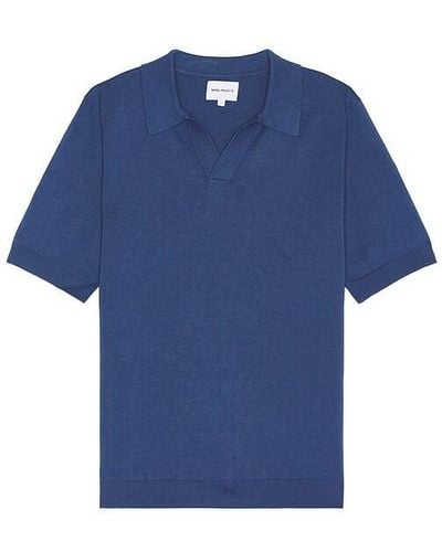 Norse Projects Leif Cotton Linen Polo - Blue