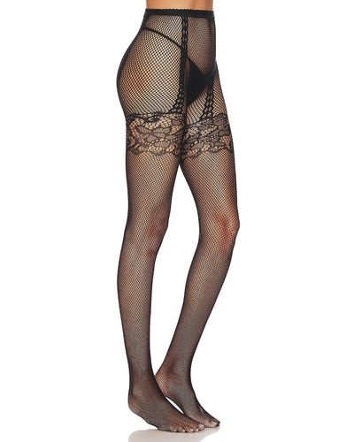 Stems Fishnet With Faux Garter Tight - ブラック