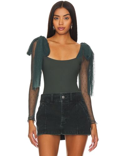 Free People X Intimately Fp Tongue Tied Bodysuit In Green Gables - ブラック