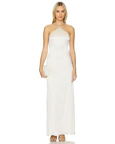 Line & Dot Glossy Halter Maxi Dress - White