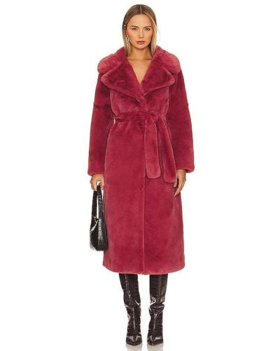 ENA PELLY Tahnee Longline Faux Fur Jacket - Red