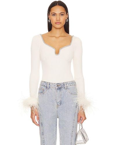 Self-Portrait Knit Feather Top - White