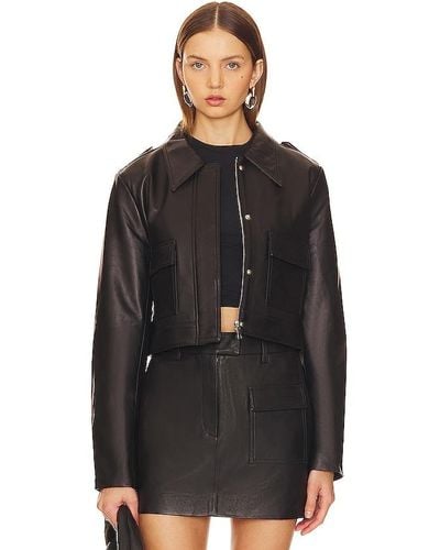 AEXAE Leather Cropped Jacket - Black