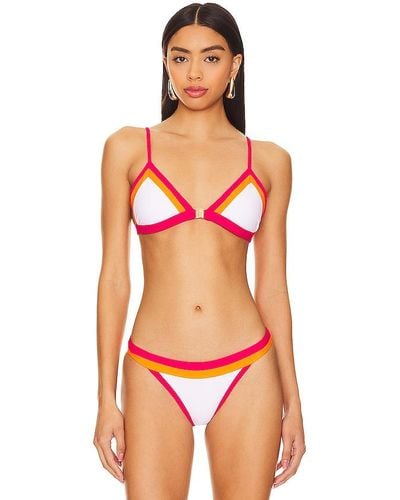 MILLY Women's Lotus Print St. Lucia Bikini Bottom, White/Orange, S