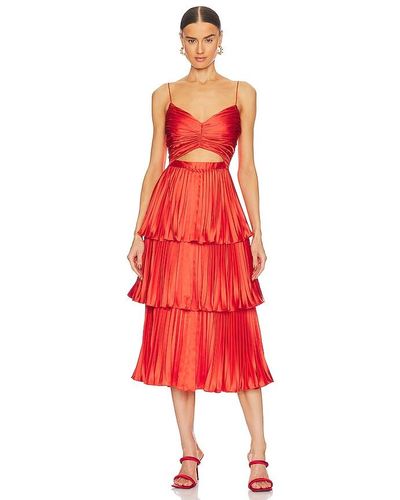 AMUR Lulla Pleated Midi Dress - Red