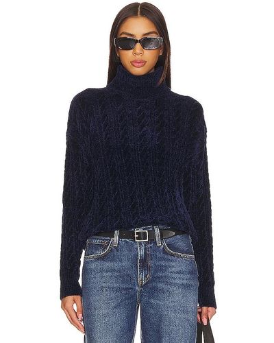 Bobi Cable Knit Turtleneck Jumper - Blue