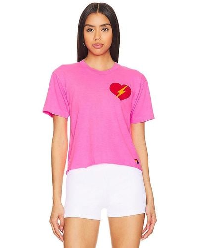 Aviator Nation Bolt Heart Boyfriend Tee - Pink