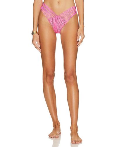 Luli Fama Chasing Stars Sequins Multi Strap Brazilian Bikini Bottom - Pink