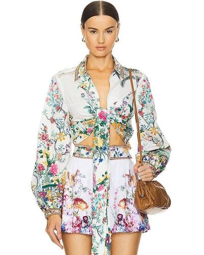 Camilla Cropped Wrap Shirt - Multicolour