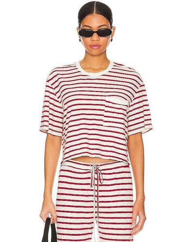 Monrow T-SHIRT CROPPED UNE POCHE STRIPE JERSEY - Rouge