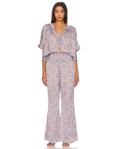 Free People X Intimately Fp Misty Mornings Sleep Set In Blue Combo - Red