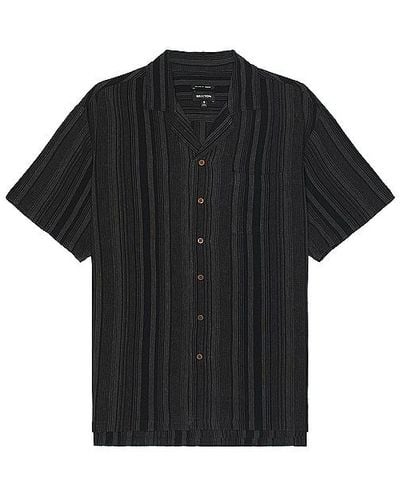 Brixton Bunker Seersucker Short Sleeve Camp Collar Shirt - Black