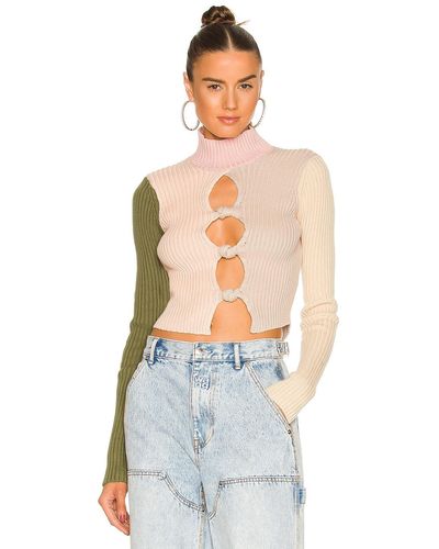 Danielle Guizio Rib Knit Knotted Long Sleeve Top - Multicolor
