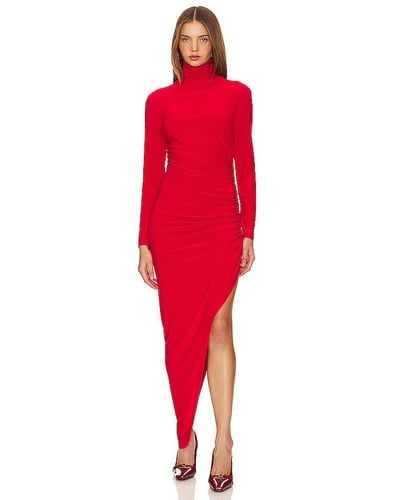 Norma Kamali Long Sleeve Turtle Neck Side Drape Gown - Red