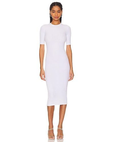 Enza Costa Silk Rib Half Sleeve Midi Dress - White