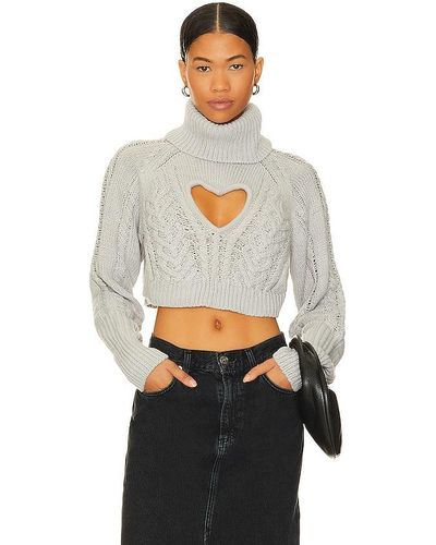 For Love & Lemons Vera Cropped Cut Out Sweater - White