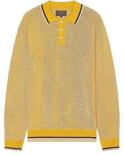 Beams Plus Slab Knit Polo Cotton Linen - Yellow